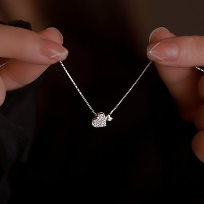 Double Heart Pendant Necklace for Women Crystal Pavé Interlocking Hearts Charm Choker Dainty Layering Clavicle Chain Sweet Romantic Aesthetic Light Luxury Ins Trendy Costume Jewelry Anniversary Birthday Gift for Girlfriend Teen Girls 40cm+5cm