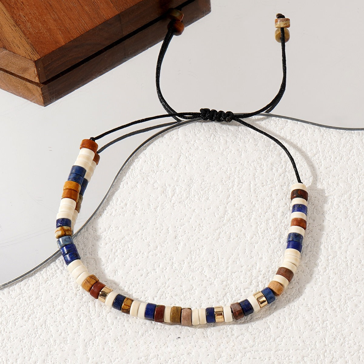 natural stone boho men bracelet – adjustable unisex woven beaded bracelet - star8s