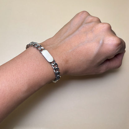 Unisex Stainless Steel Cuban Link ID Bracelet, Adjustable 7-9 Inch Chain Bracelet