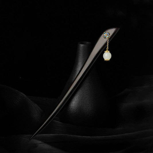Black Sandalwood New Chinese Vintage Hairpin Premium Bun Accessory Gift - STAR8S