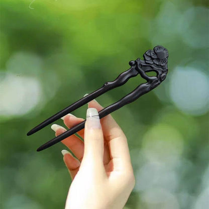 Black Sandalwood Vintage Carved Hairpin Handmade Bun Gift Choice - STAR8S