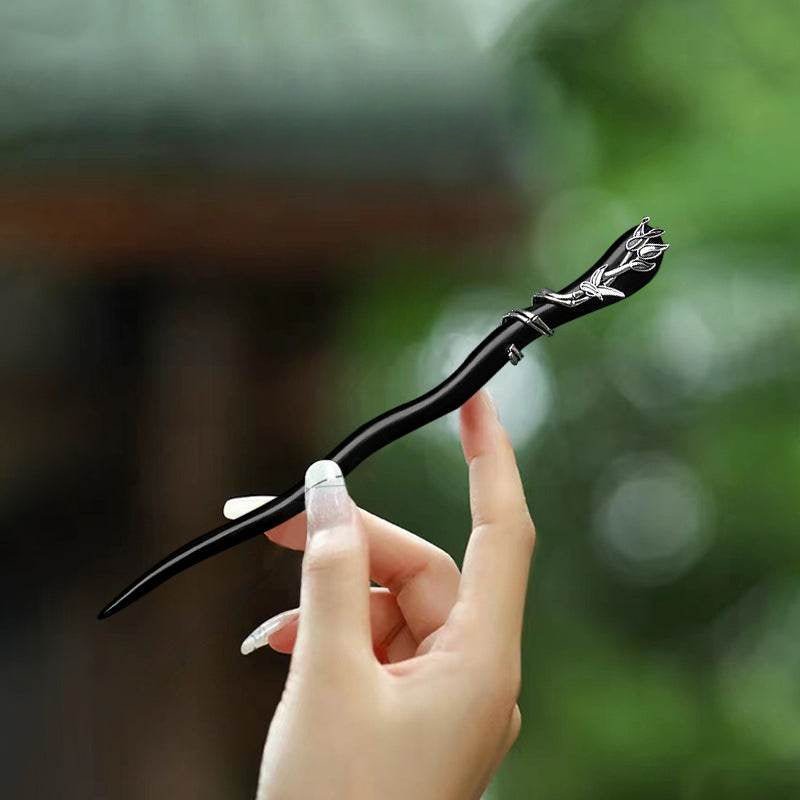 Black Sandalwood Vintage Tassel Hairpin for Hanfu and Gift Giving - STAR8S