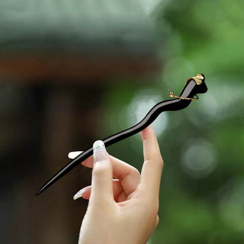 black sandalwood vintage tassel hairpin for hanfu and gift giving - star8s