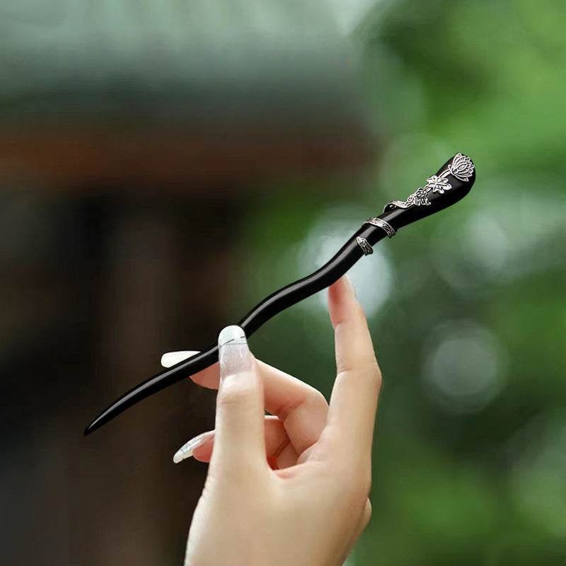 black sandalwood vintage tassel hairpin for hanfu and gift giving - star8s