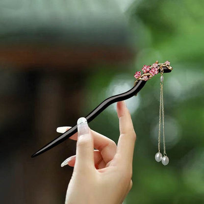 Black Sandalwood Vintage Tassel Hairpin for Hanfu and Gift Giving - STAR8S