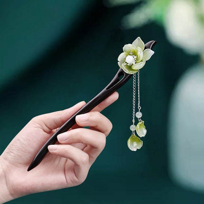 Black Sandalwood Vintage Tassel Hairpin for Hanfu Premium Bun Accessory - STAR8S