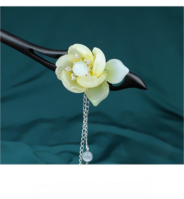 Black Sandalwood Vintage Tassel Hairpin for Hanfu Premium Bun Accessory - STAR8S