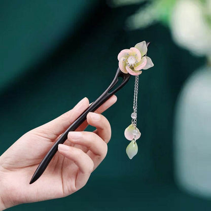 Black Sandalwood Vintage Tassel Hairpin for Hanfu Premium Bun Accessory - STAR8S
