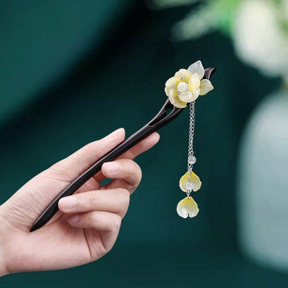 Black Sandalwood Vintage Tassel Hairpin for Hanfu Premium Bun Accessory - STAR8S