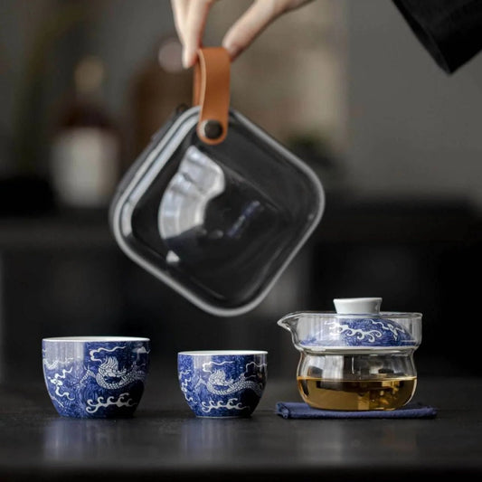 Blue White Glass Kuaike Cup Portable Gongfu Tea Set for Outdoor - STAR8S