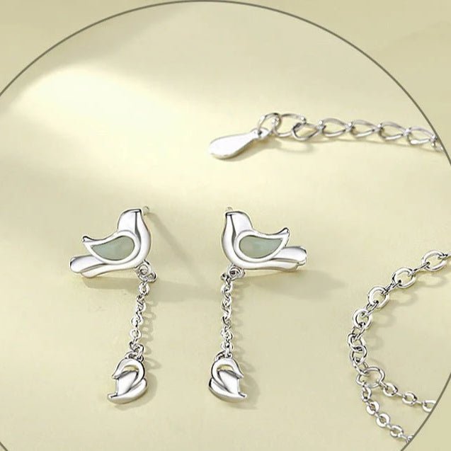 Bluebird Ear Studs Silver - 925 Silver Hetian Jade Tassel Earrings | STAR8S - STAR8S