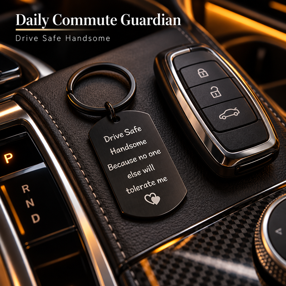 double-sided stainless steel message keychain, drive safe gift for husband or boyfriend