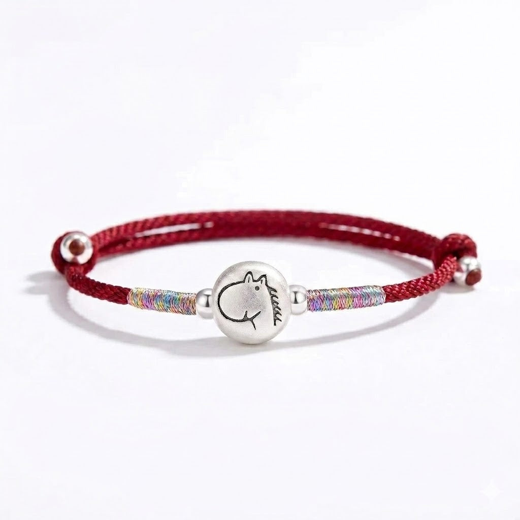 chinese zodiac silver red string bracelet