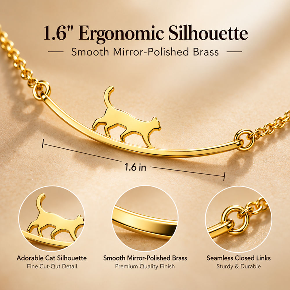 women's gold-tone brass walking cat anklet with adjustable extender