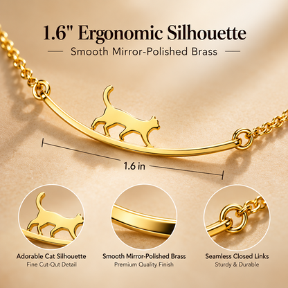 Women's Gold-Tone Brass Walking Cat Anklet with Adjustable Extender