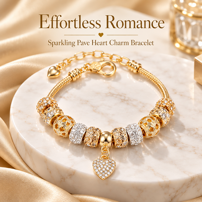 Gold-Tone Heart Charm Bracelet with Decorative Beads and Adjustable Extender