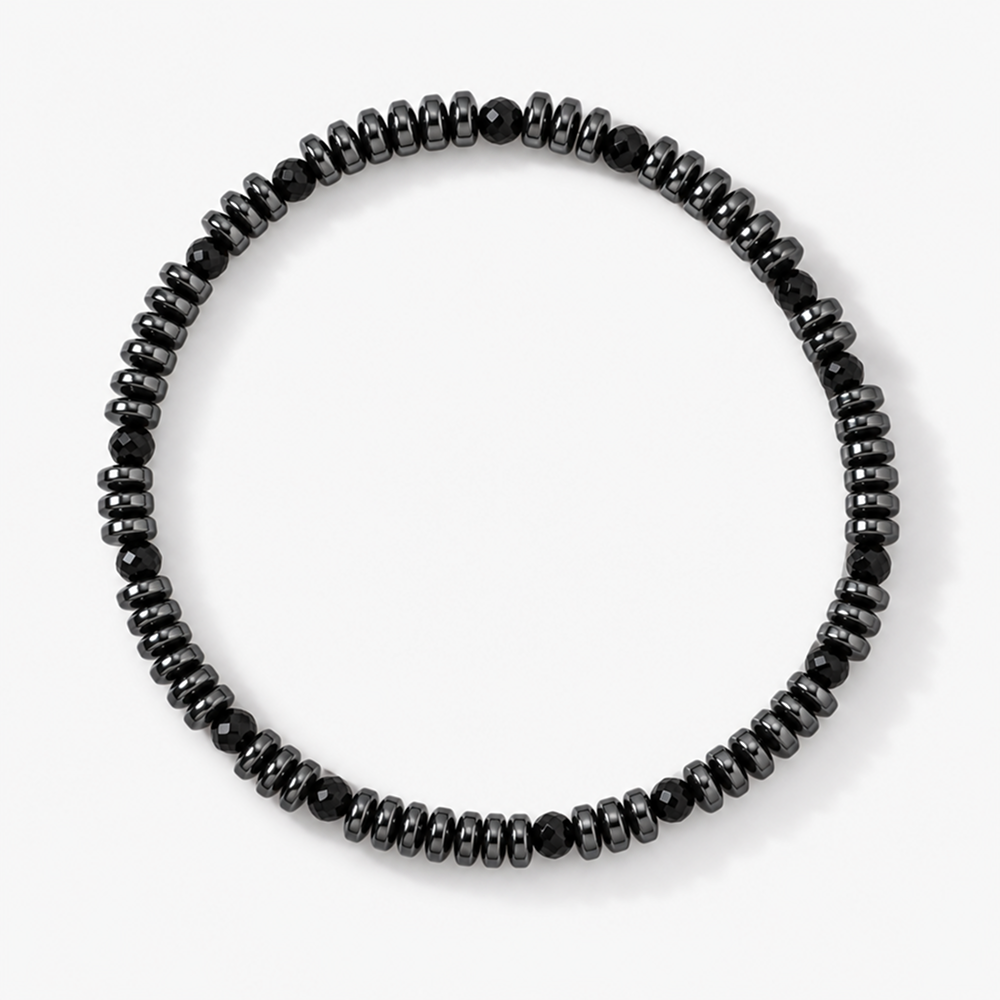 men's black heidan stone beaded bracelet with disc spacers and faceted beads