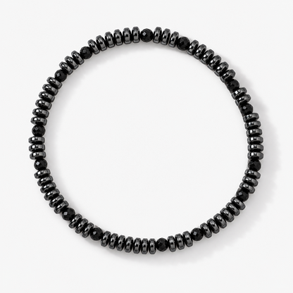Men's Black Heidan Stone Beaded Bracelet with Disc Spacers and Faceted Beads
