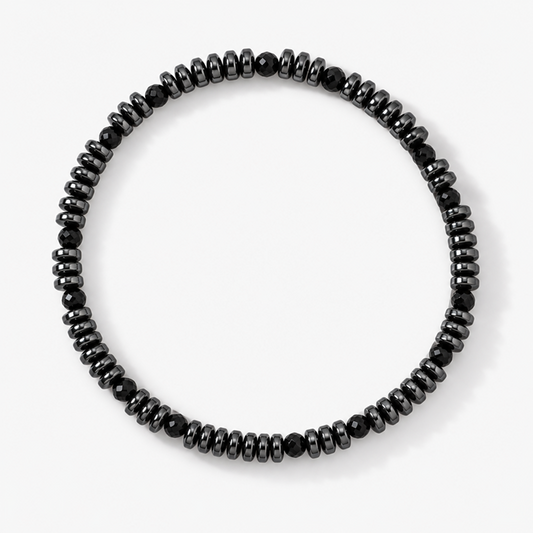 Men's Black Heidan Stone Beaded Bracelet with Disc Spacers and Faceted Beads
