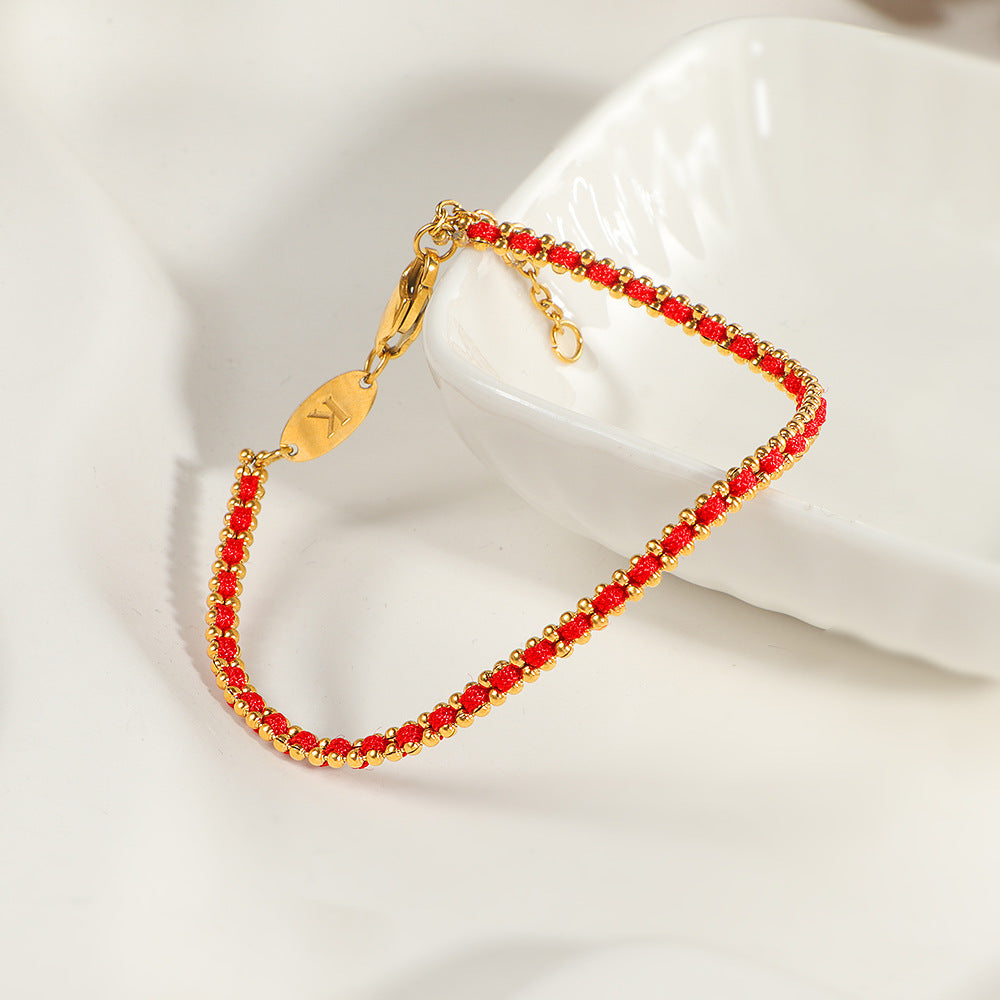 boho red string bracelet - lucky gold bead rope gift for women, handcrafted minimalist design, adjustable lobster clasp, perfect for daily wear & special occasions
