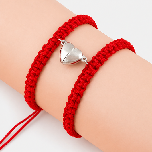 Eternal Connection Magnetic Heart Bracelets - Hand-Woven Red String of Fate Matching Jewelry for Couples and Best Friends - Adjustable Fit Symbolizing Unity