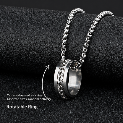 Waterproof Tarnish-Free Spinner Ring Necklace, Premium Titanium Steel Rotatable Chain Pendant, Durable Minimalist Hip Hop Streetwear Fidget Anxiety Relief Jewelry Gift