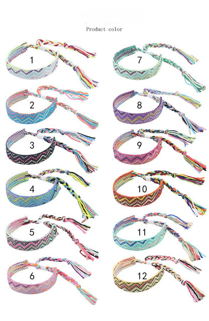 Boho Woven Friendship Bracelet – Wide Colorful Tassel Wristband, Adjustable Bohemian Bracelet