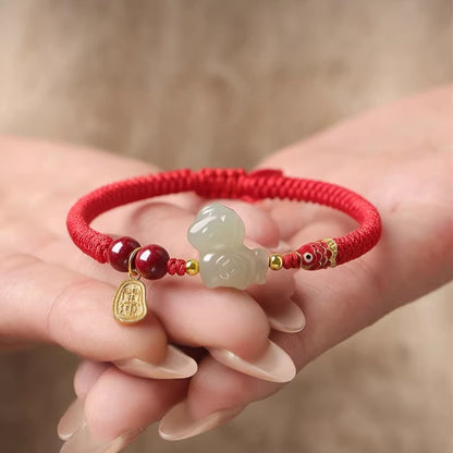 Chinese Zodiac Horse Jade Red String Bracelet – 2026 Year of the Horse Hetian for Women & Men - STAR8S