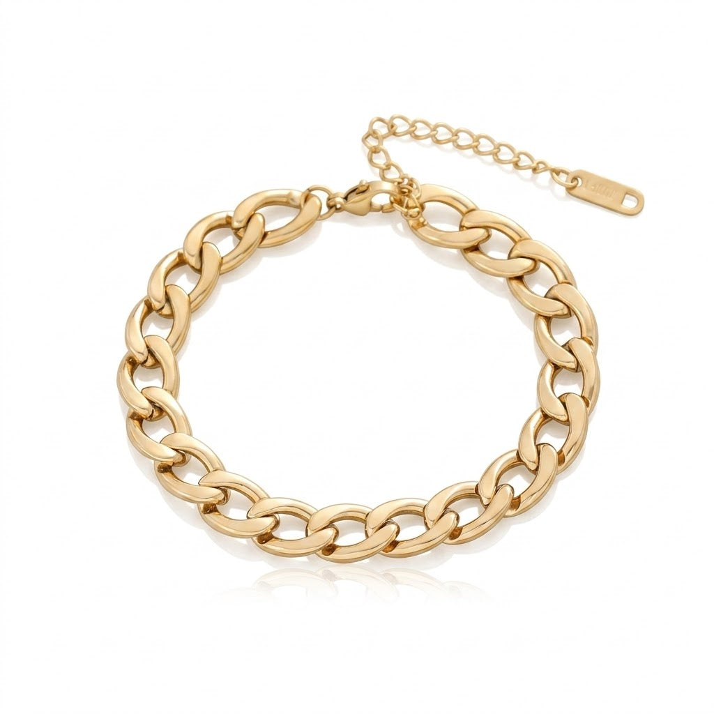 gold plated cuban link chain bracelet for men women premium brass thick heavy duty curb link chain adjustable unisex bracelet statement wrist jewelry gift