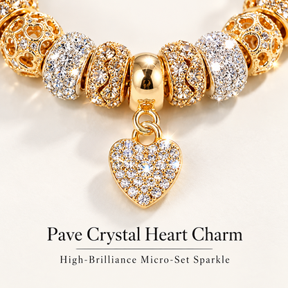 Gold-Tone Heart Charm Bracelet with Decorative Beads and Adjustable Extender