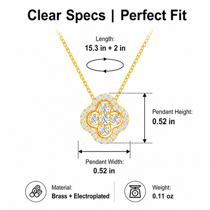 Convertible Four-Leaf Clover Brass Necklace for Women – Gold-Plated Lucky Crystal Pendant, Dainty Choker with Adjustable Link Chain, Valentine's Day Jewelry Gift for Her