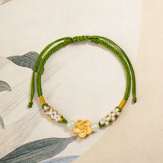 Red String Bracelet: Chinese Jade Peach Blossom 925 Silver | STAR8S