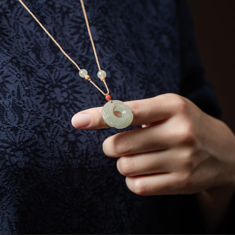 natural hetian jade necklace pendant for men and women - adjustable, unisex jewelry pendant