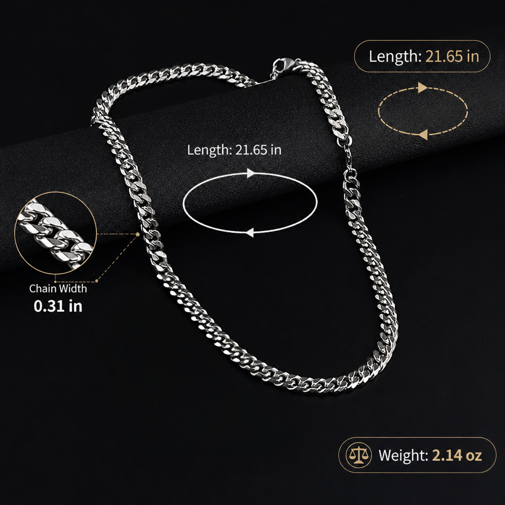 titanium steel cuban link chain necklace for men women unisex 8mm silver color 6-sided diamond cut curb link chain streetwear hip hop high street heavy duty necklaces