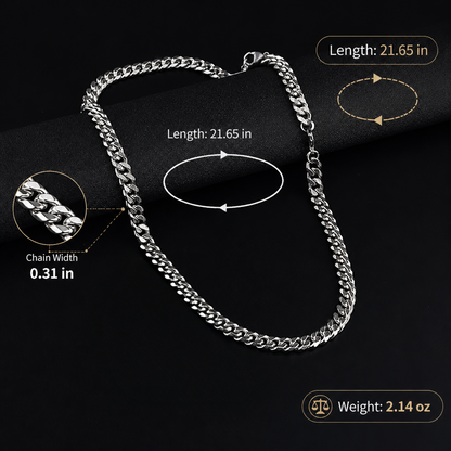 Titanium Steel Cuban Link Chain Necklace for Men Women Unisex 8mm Silver Color 6-Sided Diamond Cut Curb Link Chain Streetwear Hip Hop High Street Heavy Duty Necklaces