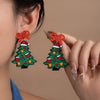 Cartoon Acrylic Christmas Tree Earrings with Glittery Bows – Cute Holiday Jewelry for Women