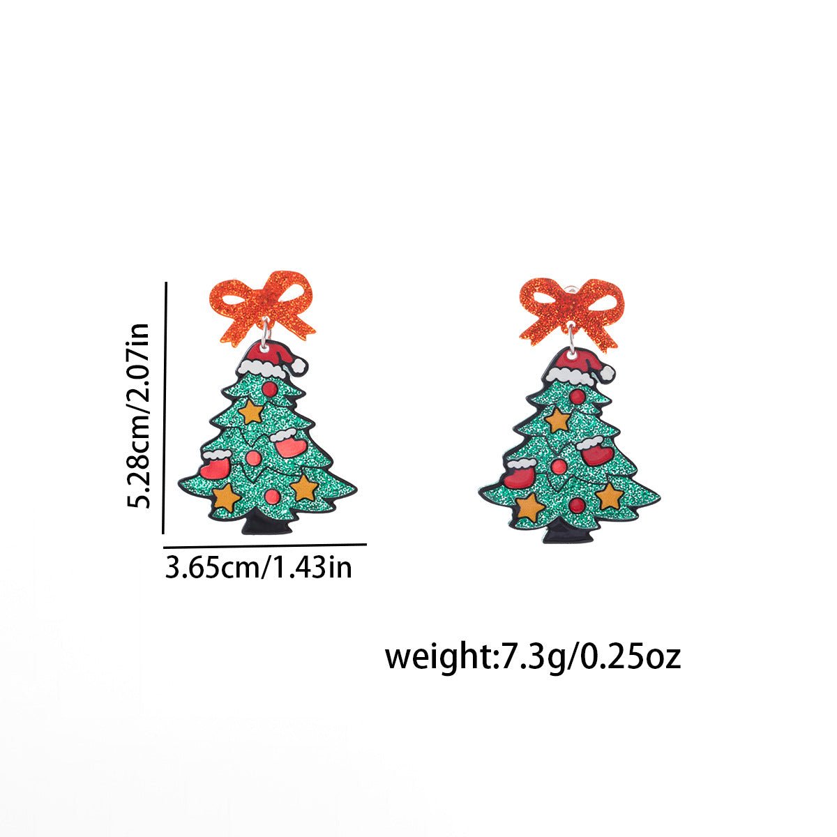 Cartoon Acrylic Christmas Tree Earrings with Glittery Bows – Cute Holiday Jewelry for Women - STAR8S