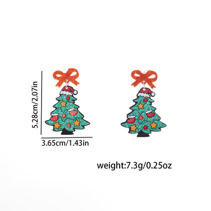 Cartoon Acrylic Christmas Tree Earrings with Glittery Bows – Cute Holiday Jewelry for Women - STAR8S