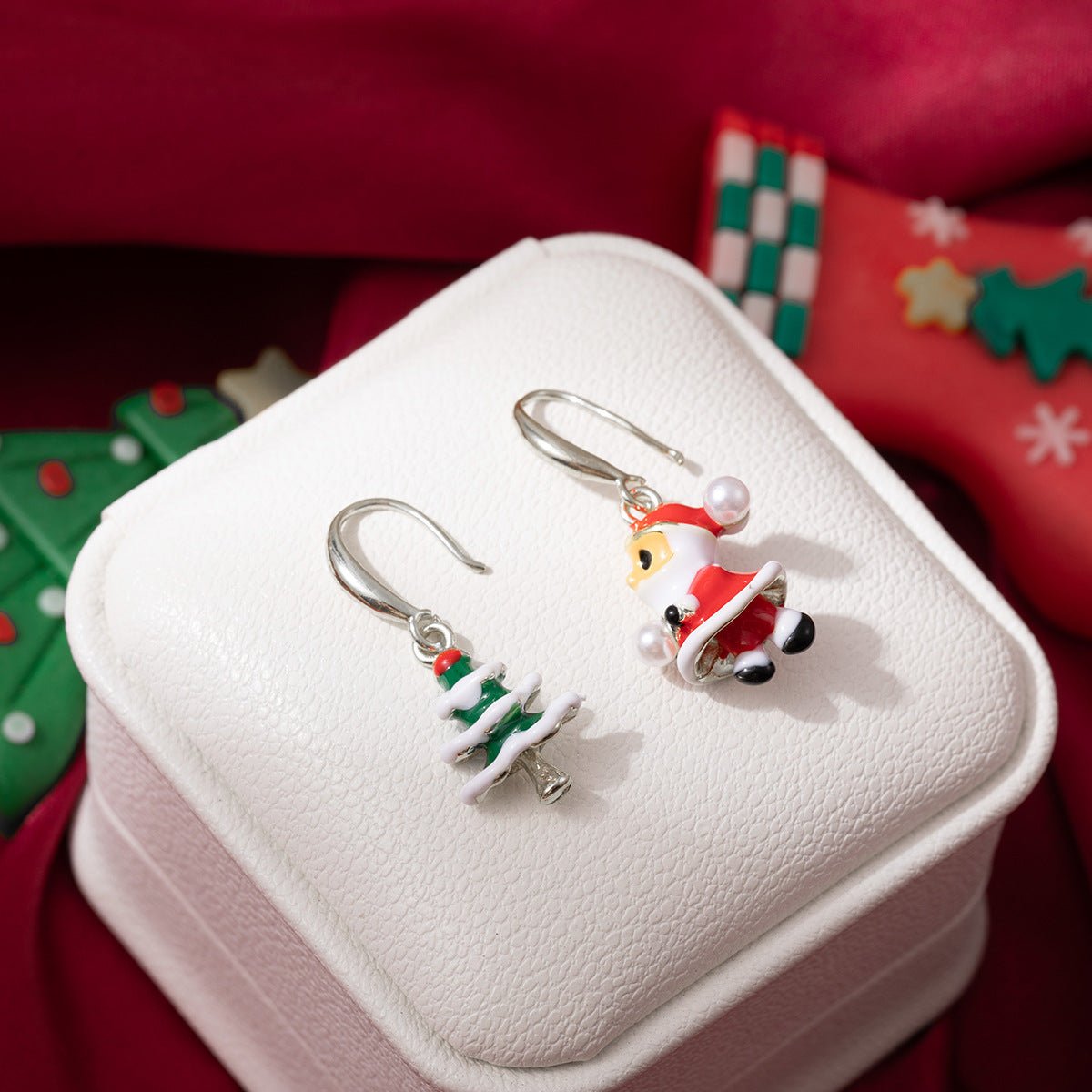 Cartoon Santa and Christmas Tree Earrings with Pearls – Cute Holiday Earrings for Women - STAR8S