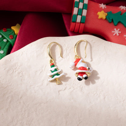 Cartoon Santa and Christmas Tree Earrings with Pearls – Cute Holiday Earrings for Women - STAR8S