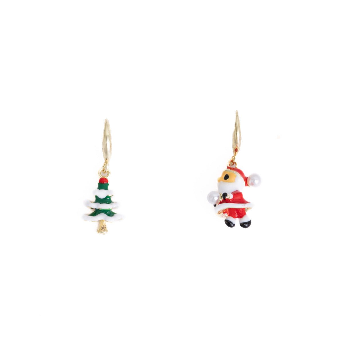 Cartoon Santa and Christmas Tree Earrings with Pearls – Cute Holiday Earrings for Women - STAR8S