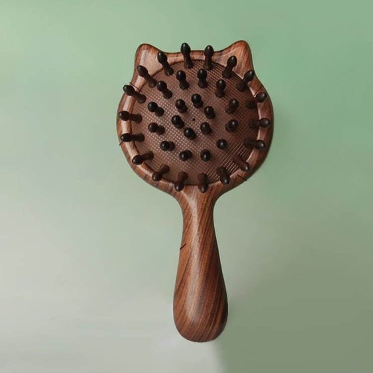 Cat - Shaped Sandalwood Chiness Hair Comb – Scalp Massage & Anti - Static, Daily Use Adorable & Relaxing Care - STAR8S