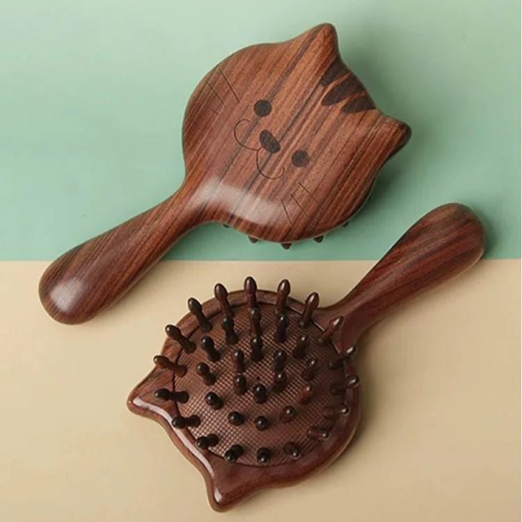 cat - shaped sandalwood chiness hair comb – scalp massage & anti - static, daily use adorable & relaxing care - star8s