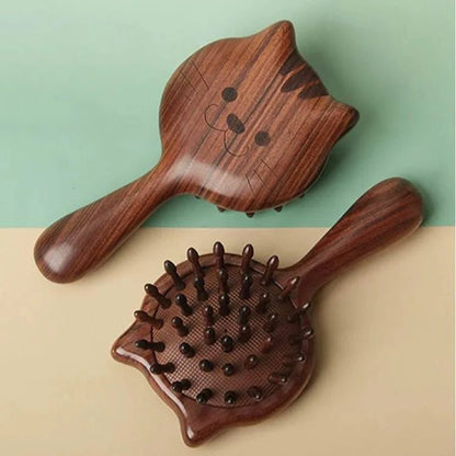 Cat - Shaped Sandalwood Chiness Hair Comb – Scalp Massage & Anti - Static, Daily Use Adorable & Relaxing Care - STAR8S