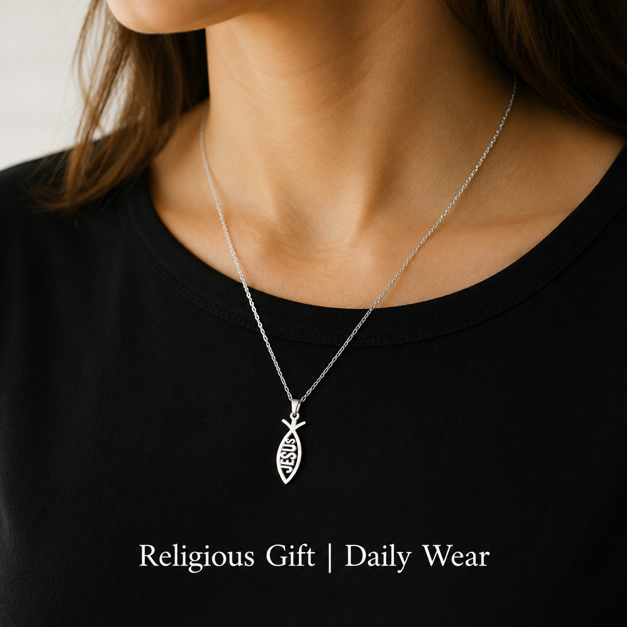 stainless steel jesus fish pendant necklace for women men ichthys christian necklace religious faith jewelry gift titanium steel holy symbol o-chain choker comfort fit silver tone