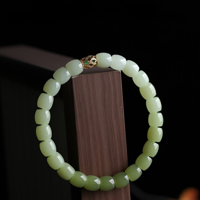 Natural Hetian Jade Beaded Bracelet for Women - Gradual Green Ombre Design - STAR8S