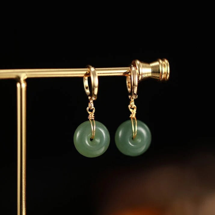 vintage hetian jade bread button earrings