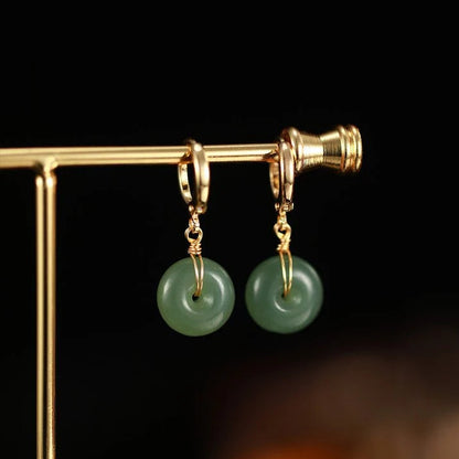 Vintage Hetian Jade Bread Button Earrings