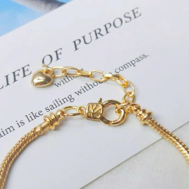 gold charm bracelet for women teen girls sweet love heart pendant bangle layering large hole beaded chain bracelet valentine's day birthday romantic jewelry gift for her