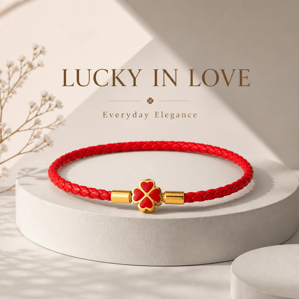 red string bracelet for women men stainless steel four leaf clover braided leather bracelet lucky protection amulet kabbalah red rope wristband friendship jewelry gift 8.3 inches